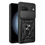 Rugged Case for Google Pixel 7a, Stand Case with Slide Camera Cover, Built-in 360° Rotating Ring Kickstand Shockproof Hard Cover