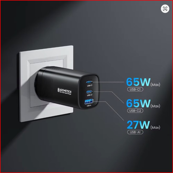 ASOMETECH GaN USB Type C Fast Charger 65W, 45W with Power Delivery, PPS PD QC4.0 Quick Charger for Macbook, Laptop, Tablet, iPhone, Android - Image 2