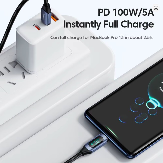 Toocki Type C to Type C Cable 100W PD Fast Charging USB C to USB C Display Braided Cable for Macbook, Laptop, Tablet, iPhone, Android, Phone - Image 4