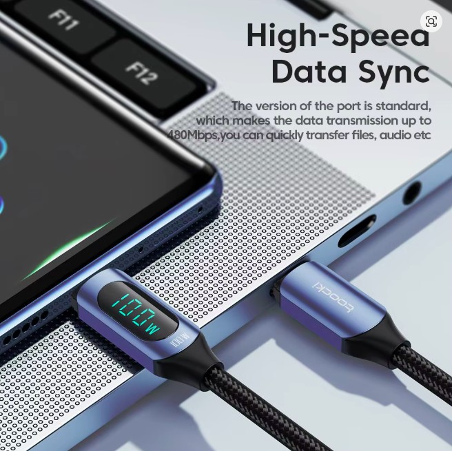 Toocki Type C to Type C Cable 100W PD Fast Charging USB C to USB C Display Braided Cable for Macbook, Laptop, Tablet, iPhone, Android, Phone - Image 3