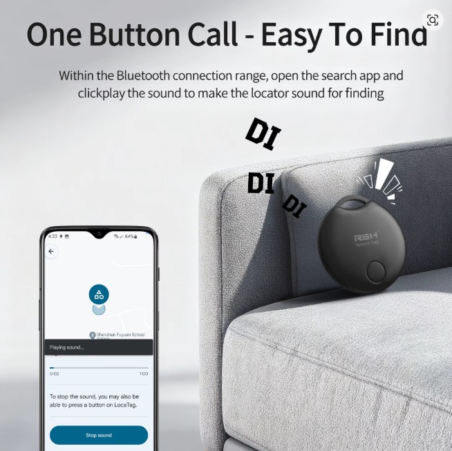 RSH Smart Tag Bluetooth Item Finder – Wireless Anti-Lost GPS Tracker for Keys, Wallets, and Luggage (Black) - Image 3